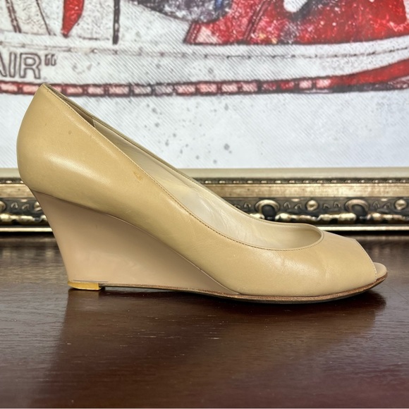 Jimmy Choo Peep-Toe Wedge Heels Nude Patent Leather Pumps Women's Size 9.5 - Picture 10 of 10